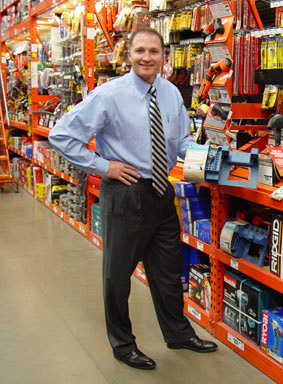 Mr. Davison (aka Mr. D) with the Pegboard Power Drill Holder in the store