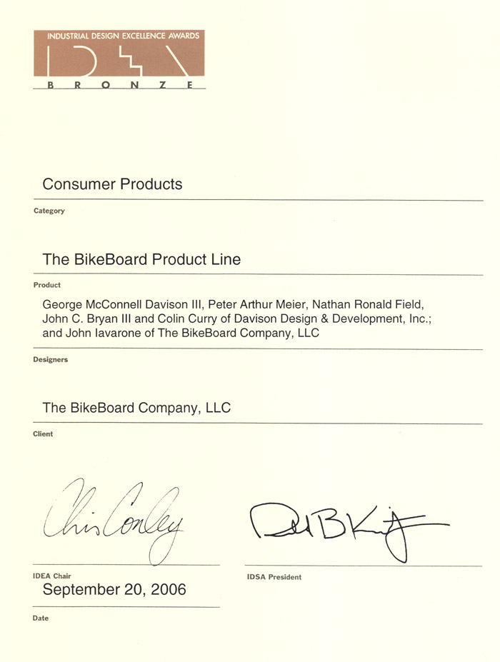 The Bikeboard won the IDSA Bronze Award